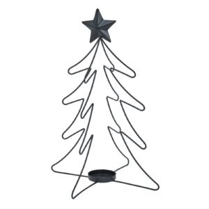 this sculptural candle holder merges minimalist design with enchanting winter motifs. The silhouette depicts a graceful tree outline adorned with a celestial star crowning its peak