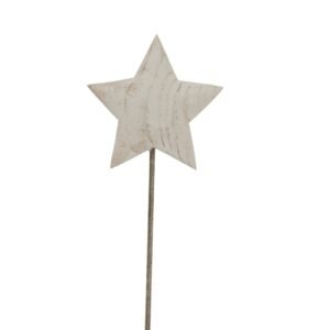 This whimsical decorative star radiates rustic charm with its weathered whitewashed finish and sturdy stand design. The substantial height of the piece creates an enchanting focal point