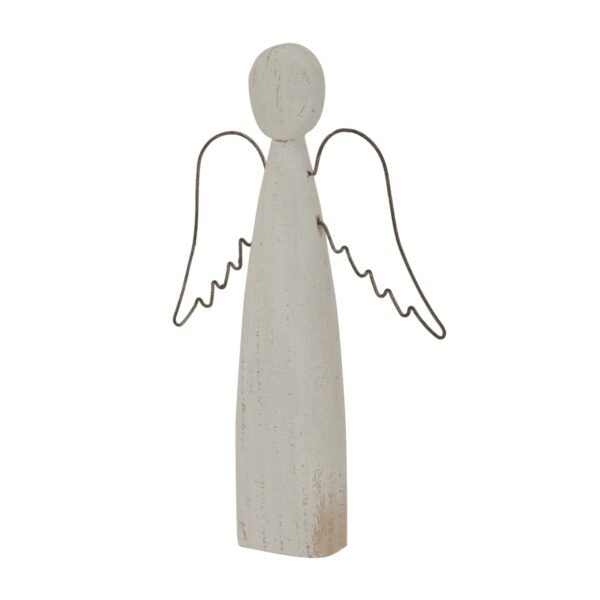 this whitewashed rustic angel figurine serves as a centrepiece of tranquillity in any retail setting. The weathered finish creates an authentic vintage appeal