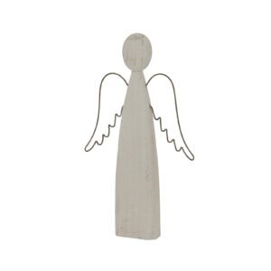 this whitewashed standing angel figure radiates serene grace through its remarkable design and finish. The carefully applied weathering technique creates an authentic aged appearance that suggests centuries of quiet witness