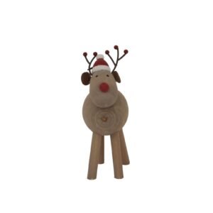 This charming ornamental reindeer captures the whimsical spirit of winter festivities with its delightful rustic appeal. Adorned with an endearing hat that adds character and warmth