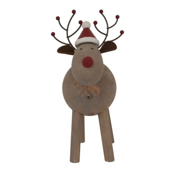 This rustic reindeer ornament offers a delightful blend of whimsy and countryside appeal