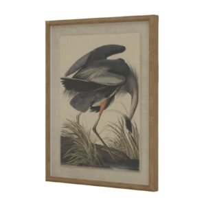 This stunning wall art portrays a graceful heron rendered on natural linen