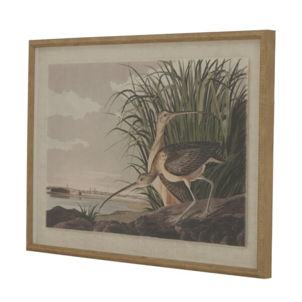 Luxuriously detailed artwork showcasing graceful curlews against crisp linen