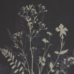 this botanical artwork manifests the intricate details of grove flora on fine linen