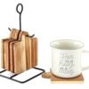 Acacia Coasters With a Black Metal Stand