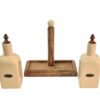 Ceramic Oil and Vinegar (Olio/Aceto) Bottle Set & Mango Wood Holder