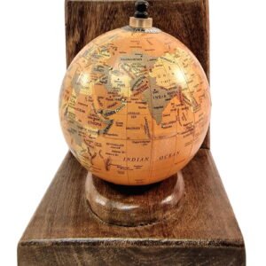 Pair of World Globe Bookends Set in Mango Wood