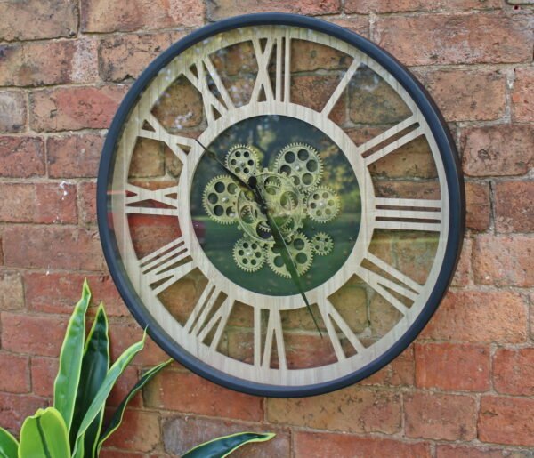 Black and Natural Moving Gear Clock
