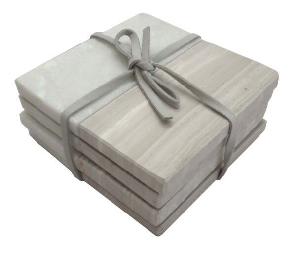 Set of 4 Wood Effect Marble Coasters - Square - Image 3