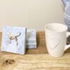 Four Square White Marble Coasters With Gold Dog Design