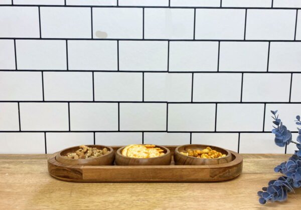 Set Of Three Bowls On Wooden Tray - Image 3