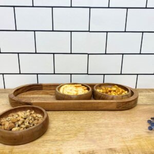 Set Of Three Bowls On Wooden Tray