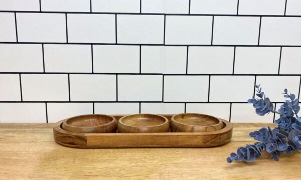 Set Of Three Bowls On Wooden Tray - Image 4