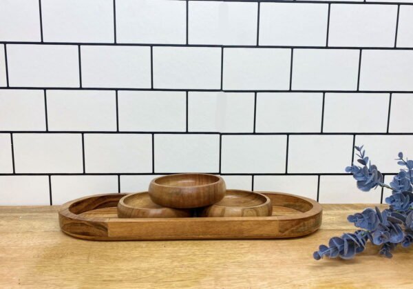 Set Of Three Bowls On Wooden Tray - Image 5