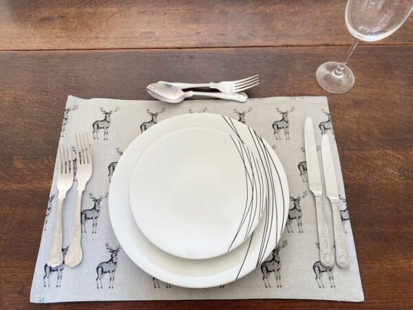 Set of 2 Grey Stag Print Fabric Place Mats - Image 3