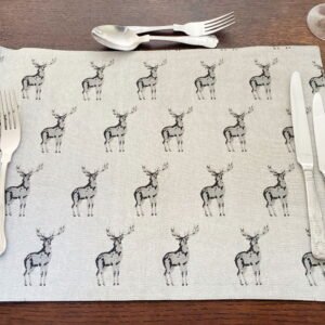 Set of 2 Grey Stag Print Fabric Place Mats