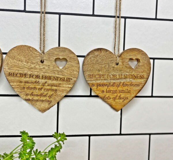 Set of 4 Wood Hanging Black Etched Life Recipe Heart Plaque - Image 4