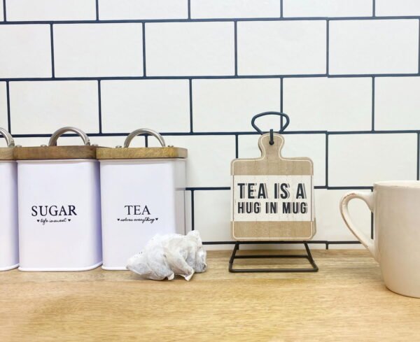 Set of Six Tea Slogan Coasters On Metal Stand - Image 3