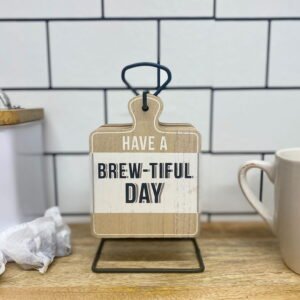 Set of Six Tea Slogan Coasters On Metal Stand