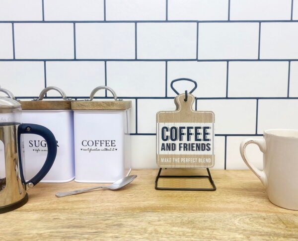 Set of Six Coffee Slogan Coasters On Metal Stand - Image 3