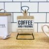 Set of Six Coffee Slogan Coasters On Metal Stand