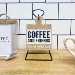 Set of Six Coffee Slogan Coasters On Metal Stand