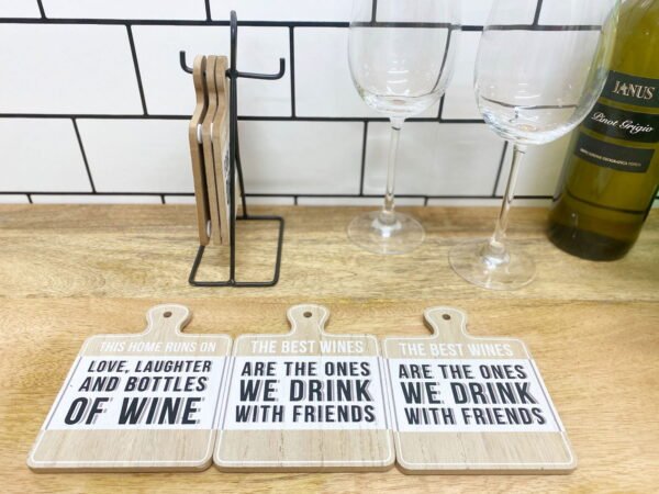 Set of Six Wine Slogan Coasters On Metal Stand - Image 4