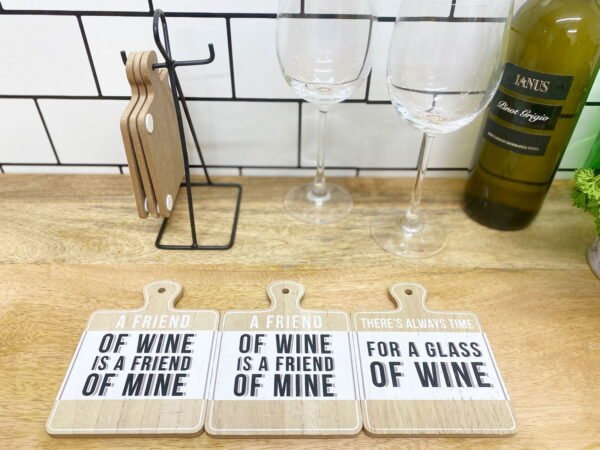 Set of Six Wine Slogan Coasters On Metal Stand - Image 5