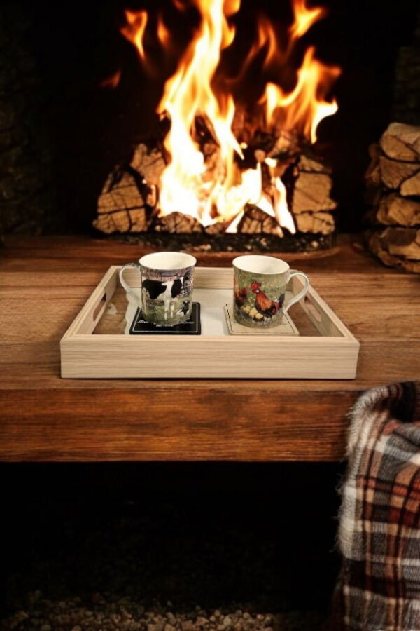 Cream Linen Style Glass Bottom Serving Trays Set of 3 - Image 6