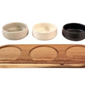 Set of 3 Tapas Set (Shallow) on Acacia Wooden Tray