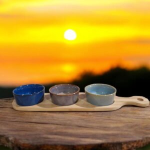 Tapas Dishes On Bamboo Tray Set Of 3 Bowls