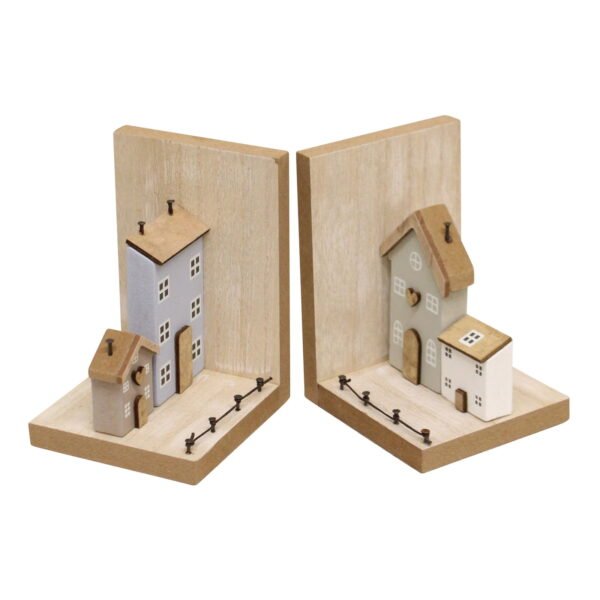 Pair of Bookends, Wooden Houses Design - Image 4