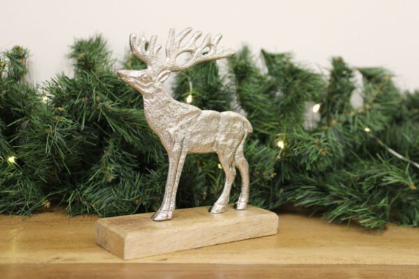 Silver Reindeer On Wood Base Large - Image 4