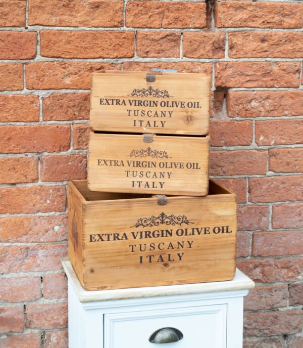 Set of Three Olive Oil' Wooden Crates - Image 3