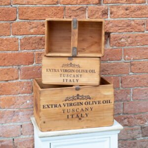 Set of Three Olive Oil' Wooden Crates