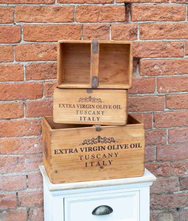 Set of Three Olive Oil' Wooden Crates