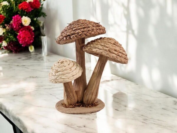 Rattan Trio Mushroom Ornament 21cm - Image 5
