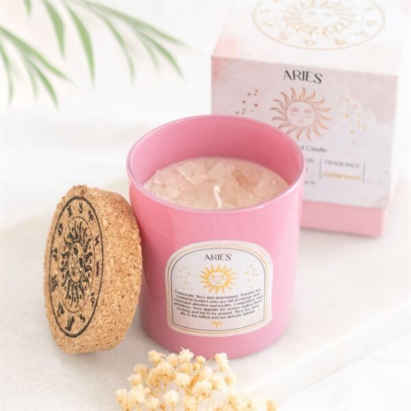 Aries Cedarwood Gemstone Zodiac Candle - Image 5