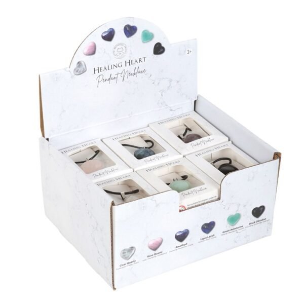 Set of 24 Healing Heart Crystal Necklaces in Display - Image 2