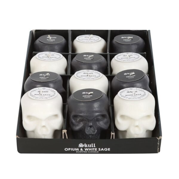 Set of 12 Opium & White Sage Skull Candles in Display - Image 2