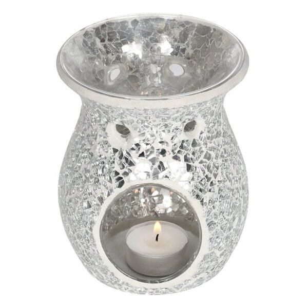 Large Silver Crackle Oil Burner and Wax Warmer - Image 2