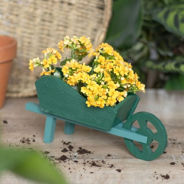 Green Resin Wheelbarrow Planter - Image 4